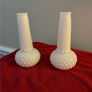 Elegant White Hobnail Vases